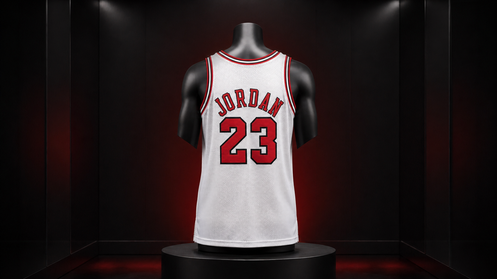 Back view of Michael Jordan number 23 jersey on a mannequin