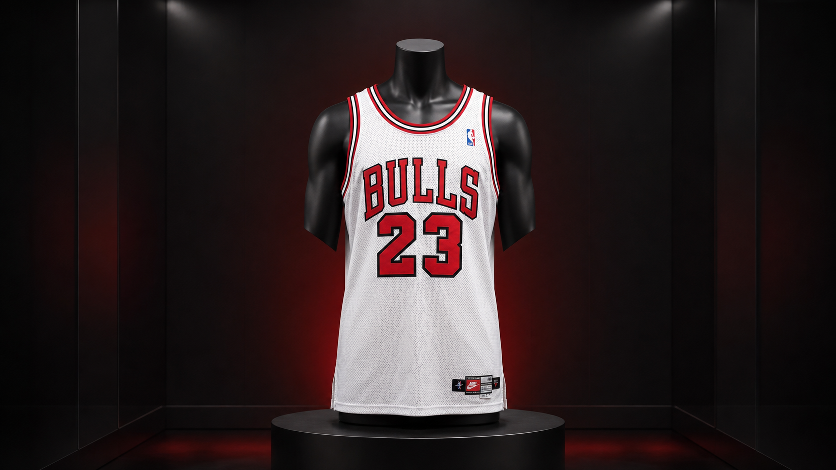 Front view of Michael Jordan number 23 jersey on a mannequin